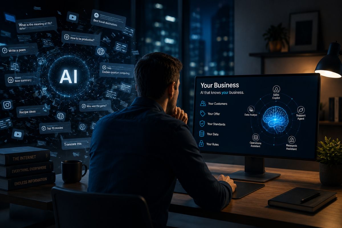 Custom AI agents compared with generic AI tools on screen