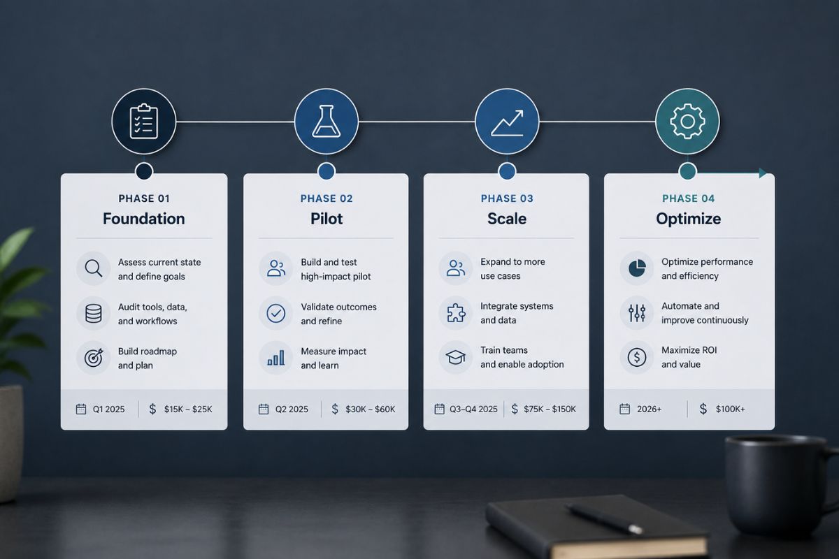 Phased roadmap Phased AI implementation roadmap with budget